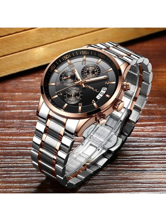 51-30 Chrono Watch | Silver / Rose Gold / Black | Men Men\'s Silver Rose Gold Analog Stainless Steel Waterproof Chronograph Wrist Watch